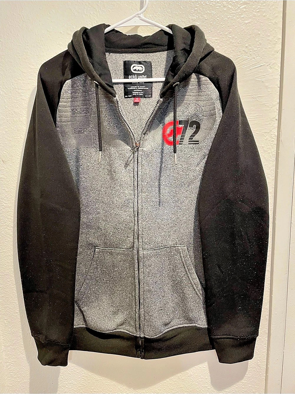 Vintage Y2K Ecko Unltd Colorblock Full Zip Hoodie Gray Black Red Logo Mens M